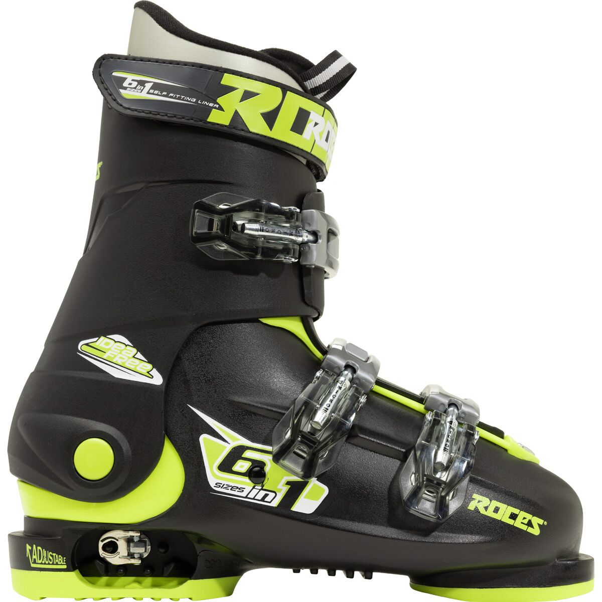 Image of Roces Idea Free Adjustable Ski Boots - Kids' Black/Lime, 22.5-25.5