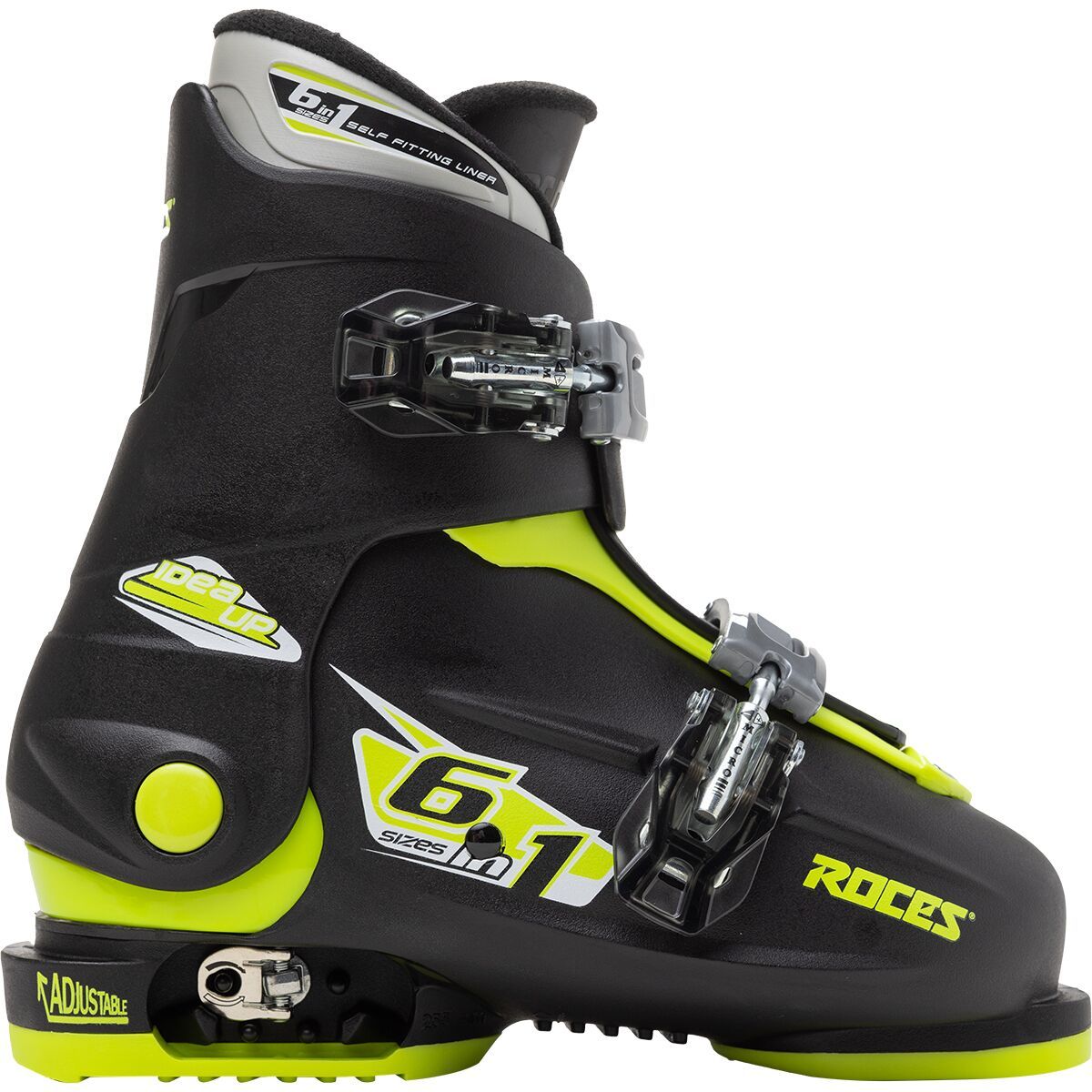 Image of Roces Idea Up Adjustable Double Buckle Ski Boots - Kids' Black/Lime, 19.0-22.0