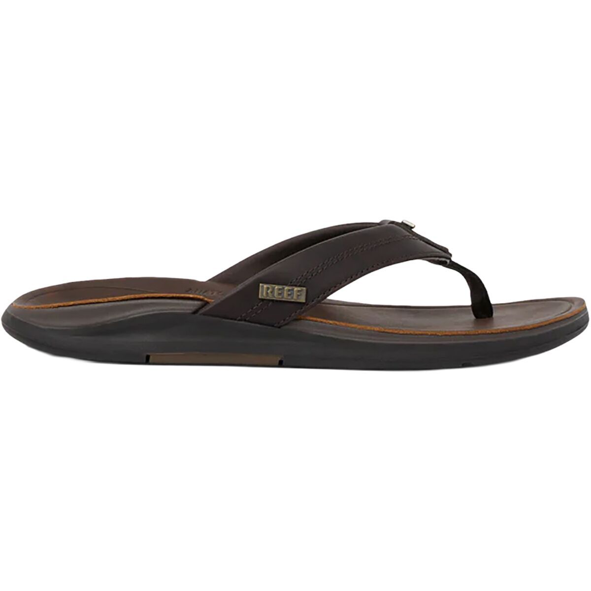 Image of Reef Leather Offshore Flip Flop - Men's Dark Brown, 11.0