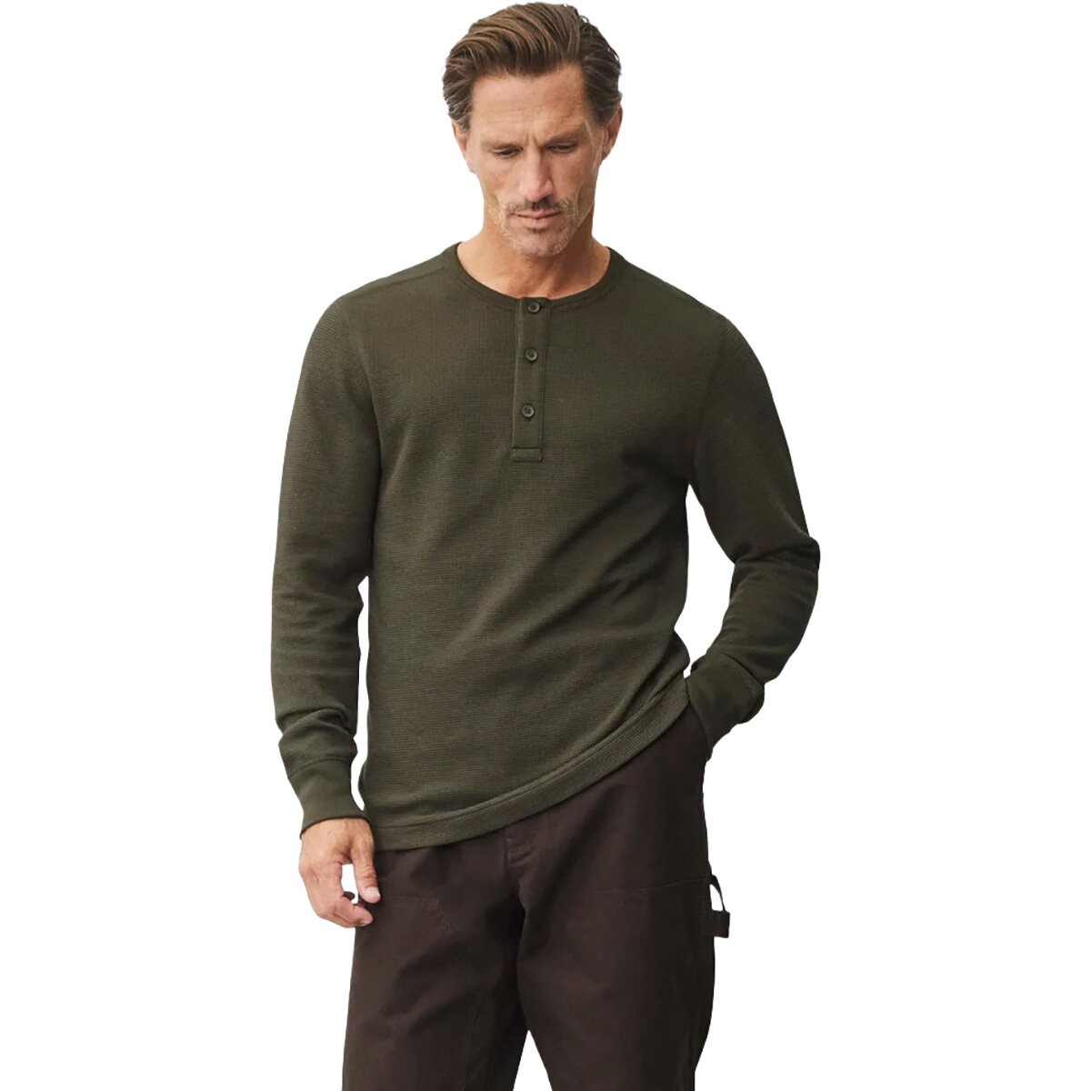 Image of Reigning Champ Lightweight Waffle Henley - Men's Dark Olive, L