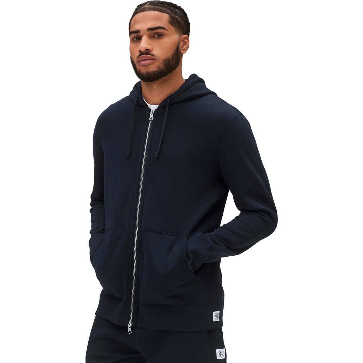 Image of Reigning Champ Midweight Terry Slim Zip Hoodie - Men's Navy, XL