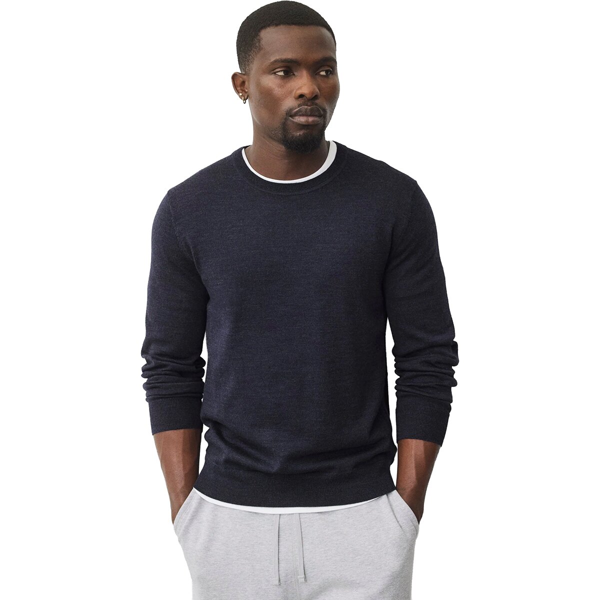 Image of Reigning Champ Lightweight Merino Harry Crewneck Sweatshirt - Men's Heather Navy, XL