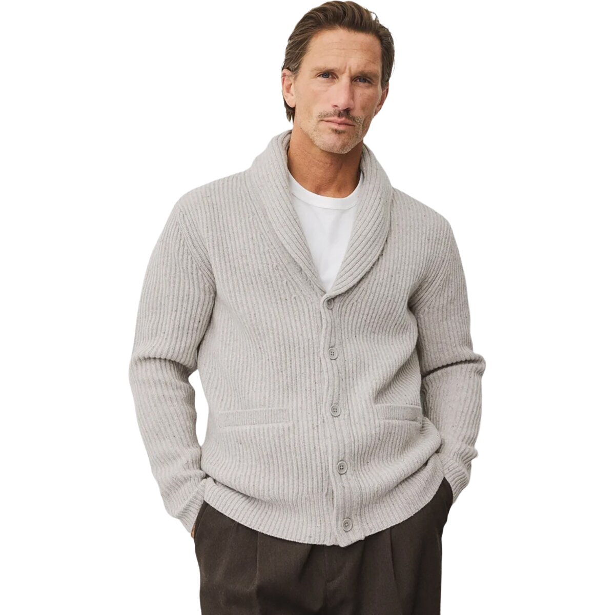 Image of Reigning Champ Merino Kenny Shawl Cardigan - Men's Nep Heather Grey, XL