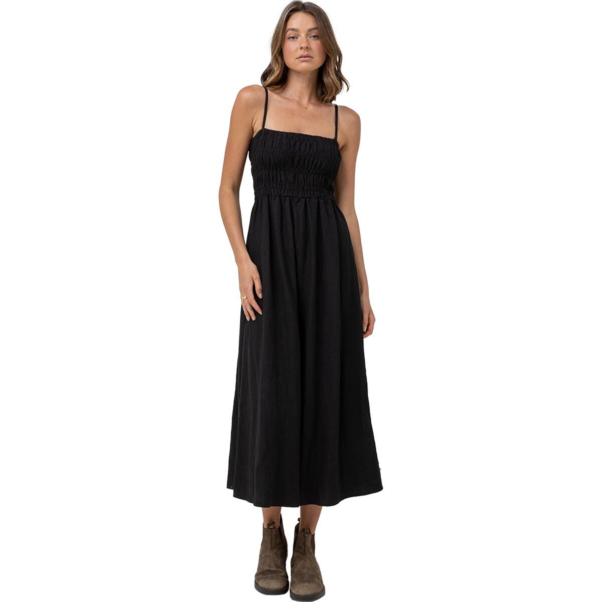 Image of Rhythm Classic Shirred Midi Dress - Women's Black, L