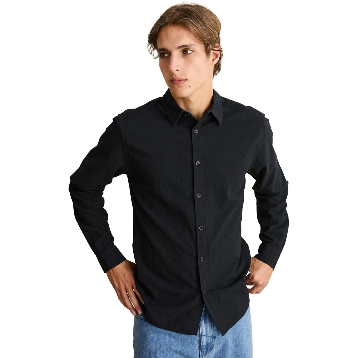Image of Rhythm Classic Linen Long-Sleeve Shirt - Men's Vintage Black, M