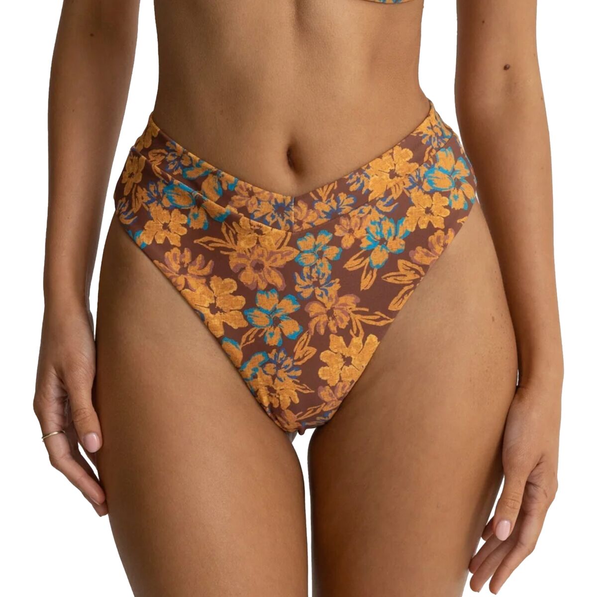 Image of Rhythm Oasis Floral Deep-V Hi Waist Bikini Bottom - Women's Chocolate, XS