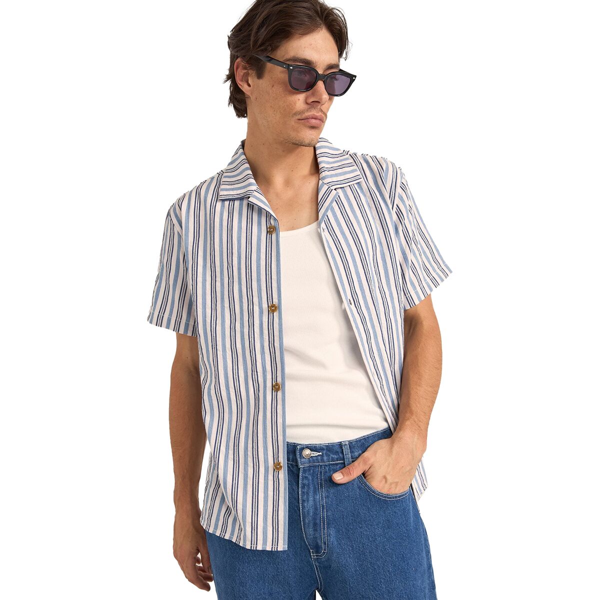 Rhythm Rhythm Vacation Stripe Short-Sleeve Shirt - Men's Blue, M