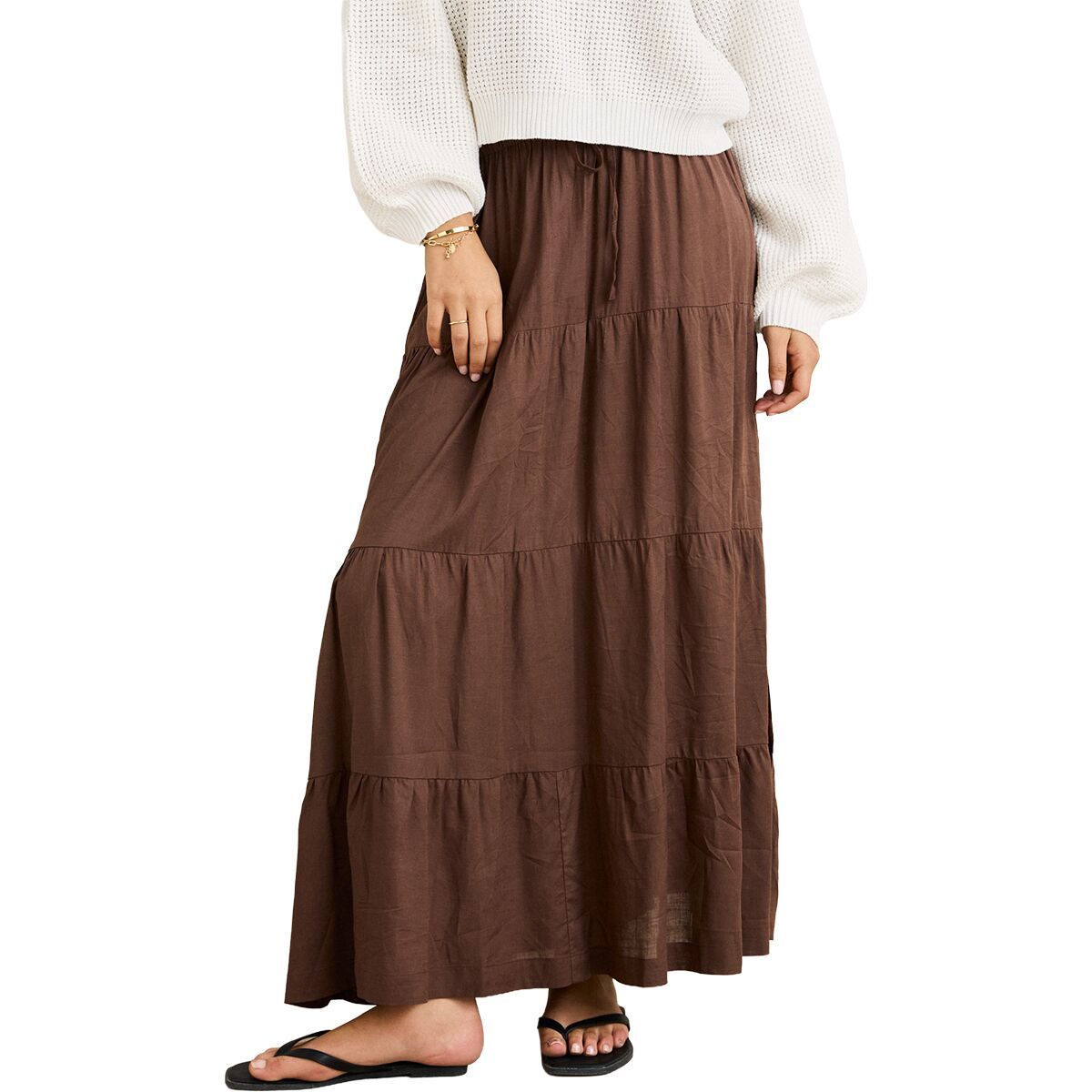 Image of Rhythm Classic Tiered Maxi Skirt - Women's Chocolate, XL
