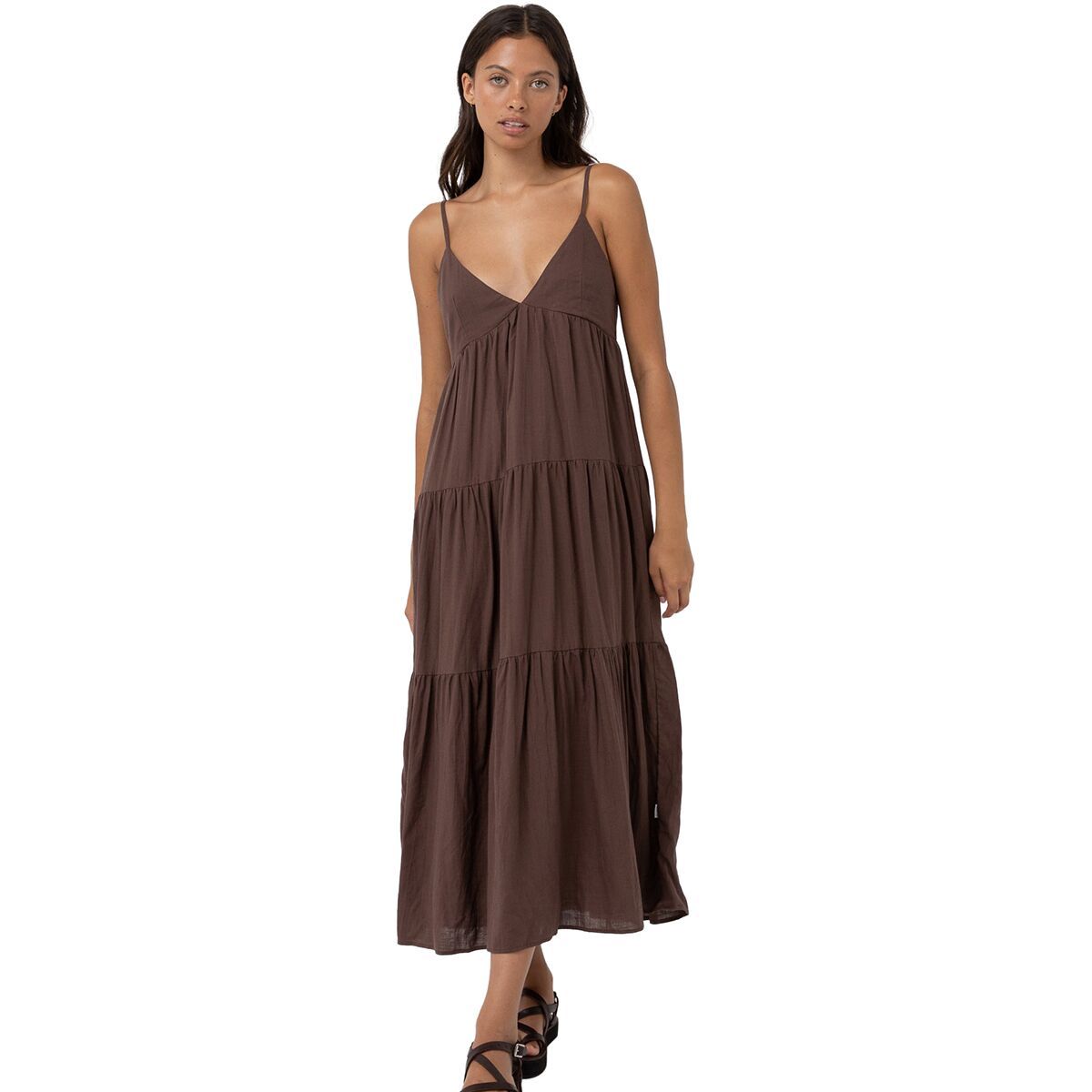 Image of Rhythm Classic Tiered Midi Dress - Women's Chocolate, XL