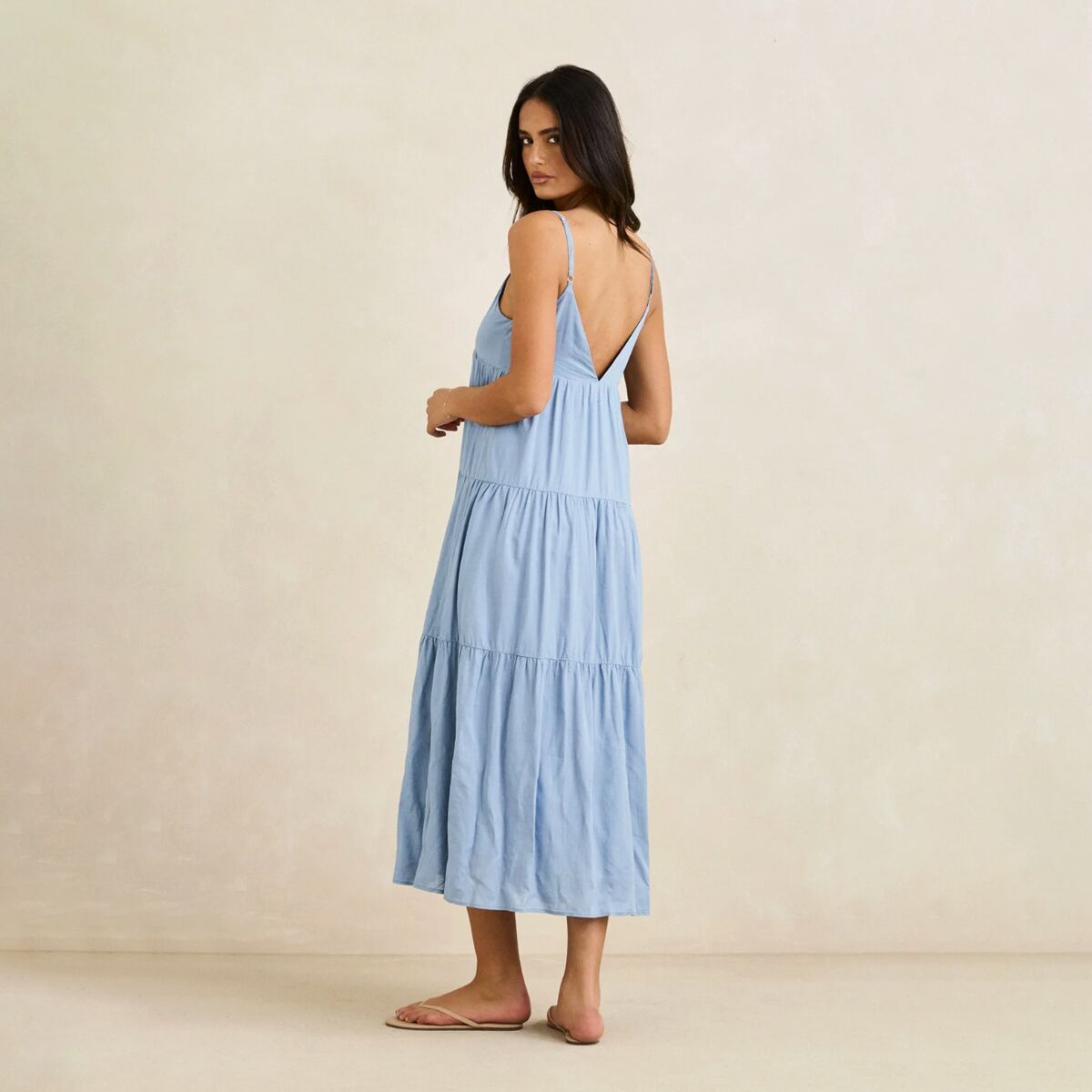 white christmas dresses RHYTHM PACIFIC TIERED MIDI DRESS- GOLDEN