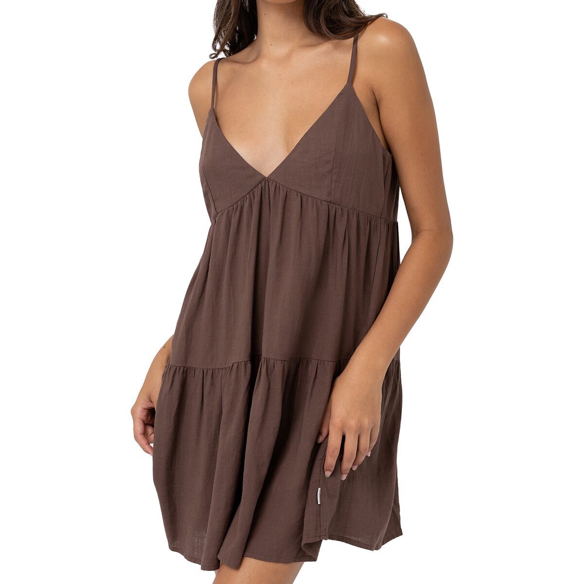 Image of Rhythm Classic Tiered Mini Dress - Women's Chocolate, XS