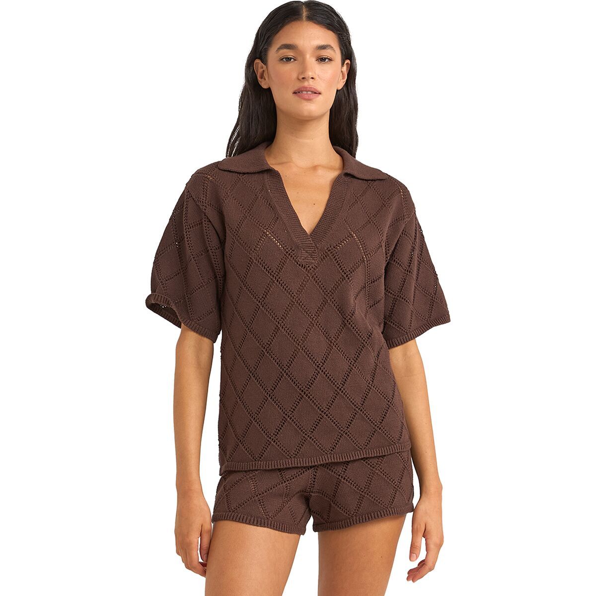 Rhythm Islander Collared Knit Shirt - Women's Chocolate, S