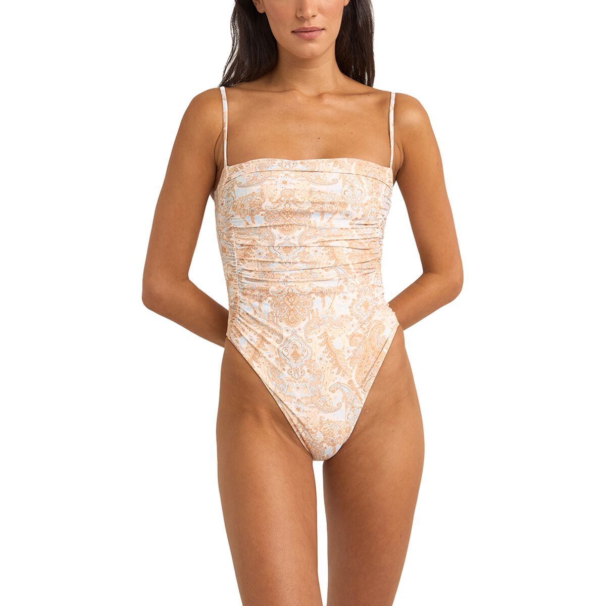 Rhythm Jean Paisley Scrunched Side One-Piece Swimsuit - Women's Vintage White, S