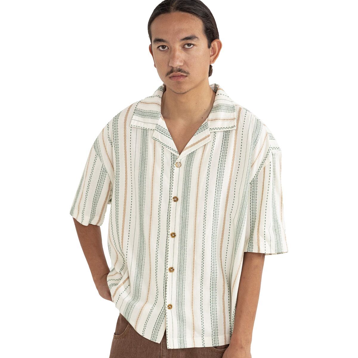 Rhythm Rhythm Relaxed Stripe Short-Sleeve Shirt - Men's Olive, L