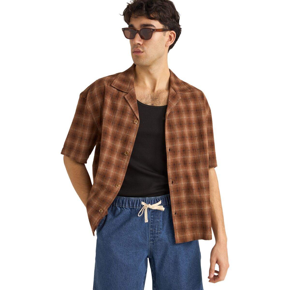 Rhythm Relaxed Shadow Check Short-Sleeve Shirt - Men's Rust, L
