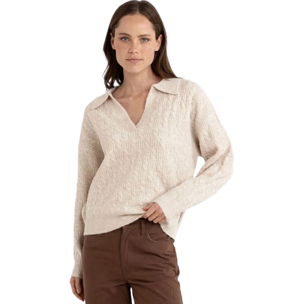 Image of Rhythm Lexie V-Neck Collared Jumper - Women's Natural, S