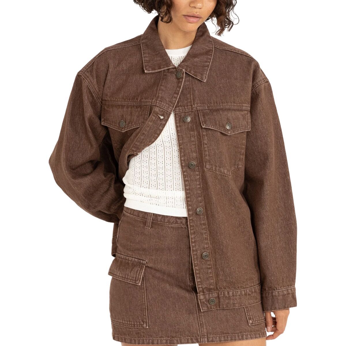 Image of Rhythm Oversized Denim Jacket - Women's Dark Brown, M