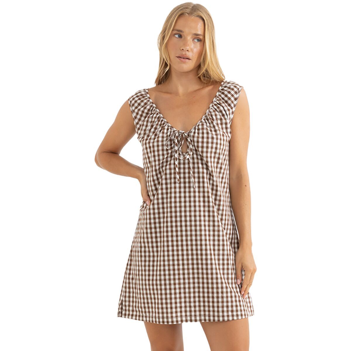 Image of Rhythm Birdie Gingham Mini Dress - Women's Brown, L