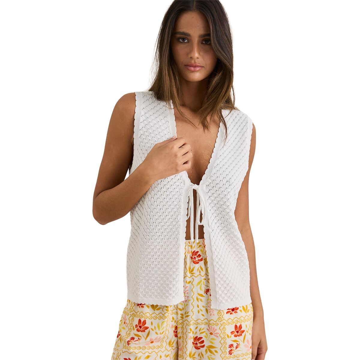 Image of Rhythm Gigi Longline Knit Vest - Women's White, L