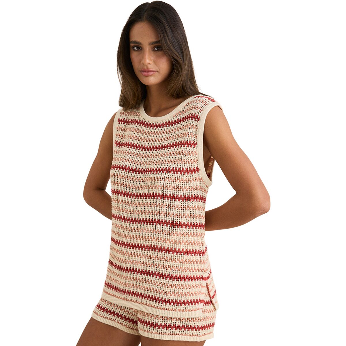 Image of Rhythm Tami Stripe Knit Longline Tank Top - Women's Watermelon, M