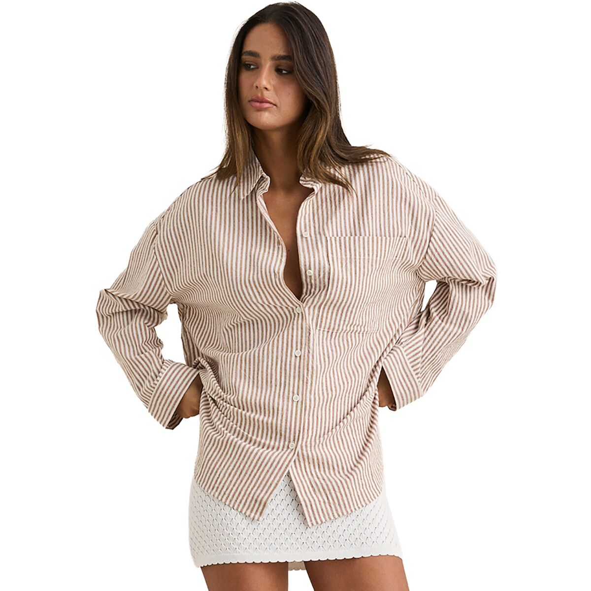 Image of Rhythm Valley Stripe Oversized Shirt - Women's Tan, L