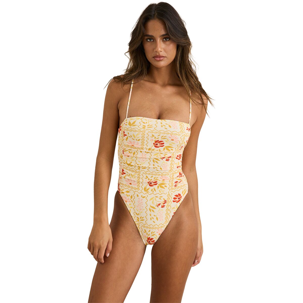 Image of Rhythm Wildflower Scrunched Side One-Piece Swimsuit - Women's White, XS
