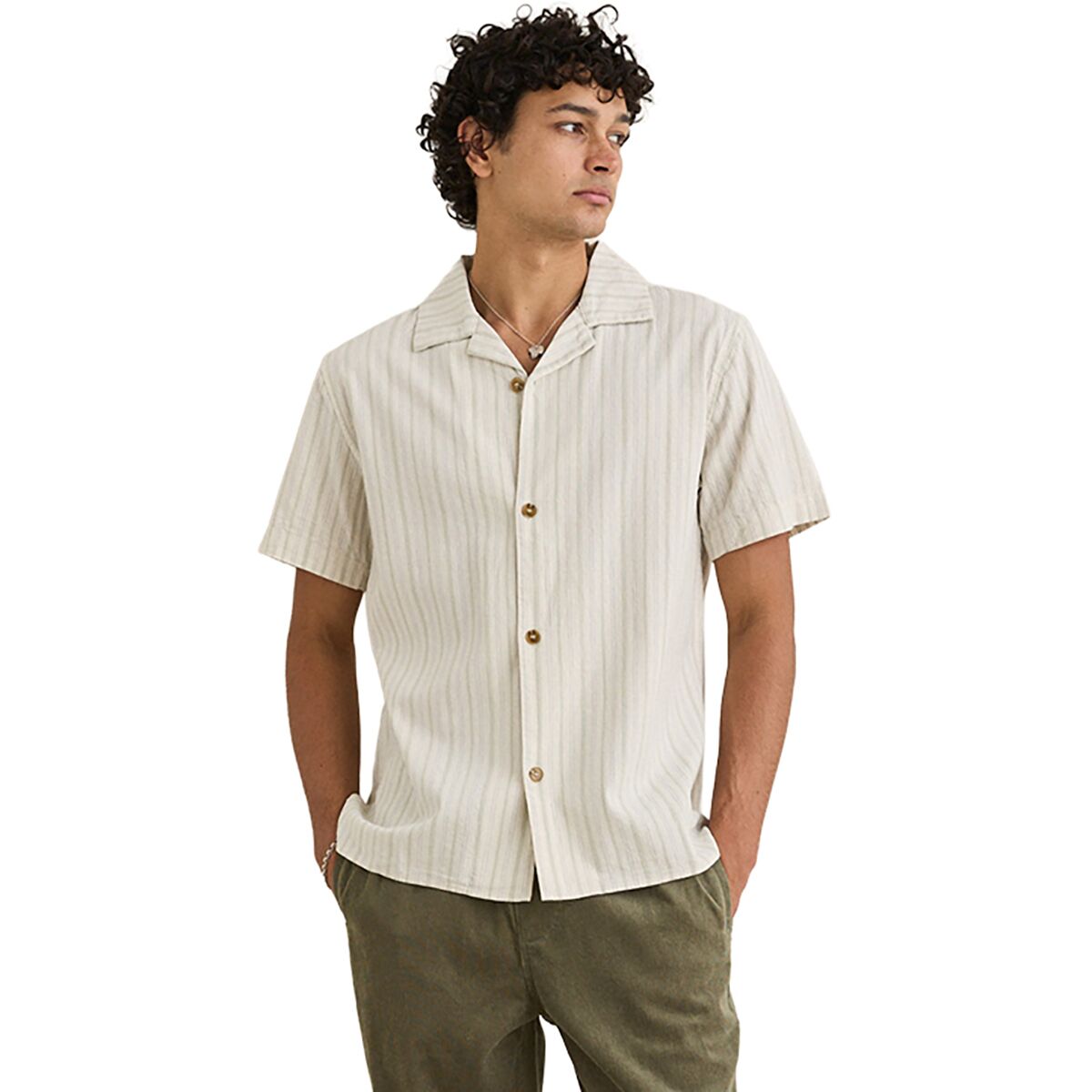 Image of Rhythm Vacation Stripe Short-Sleeve Shirt - Men's Natural, XL