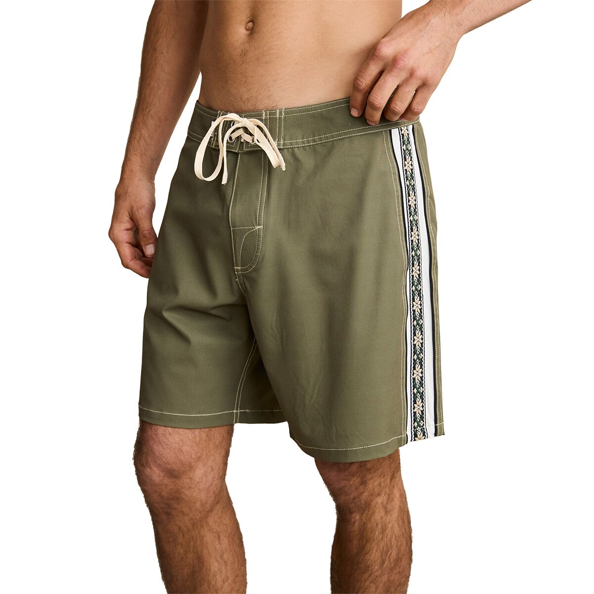 Image of Rhythm Panel Stripe Swim Trunk - Men's Olive, 33