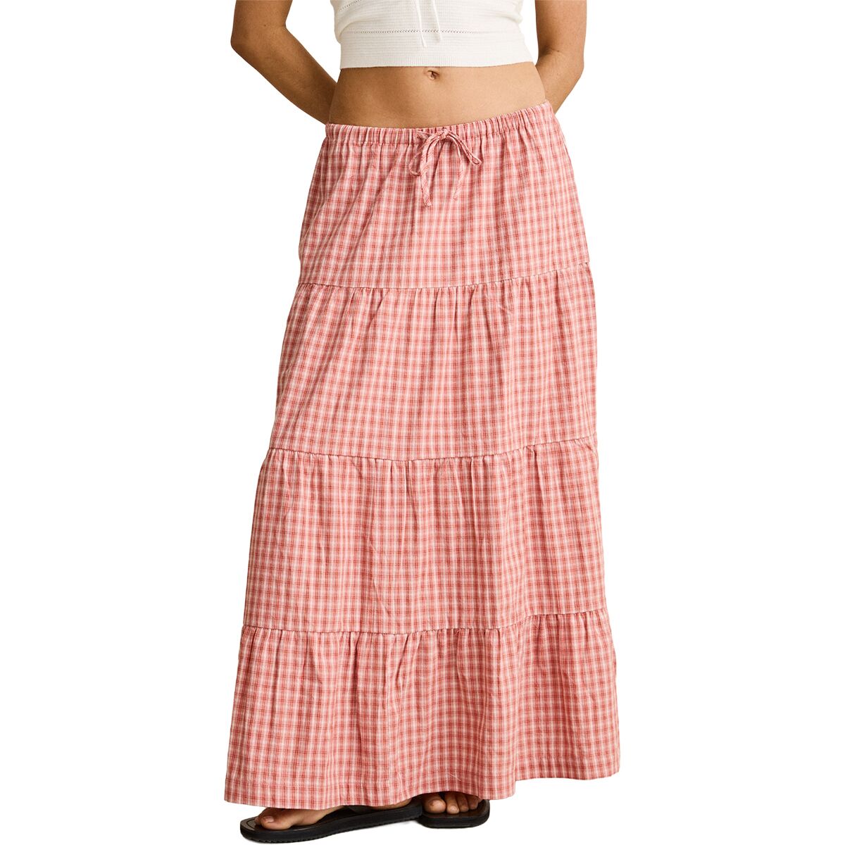Image of Rhythm Kirra Check Tiered Maxi Skirt - Women's Pink, S