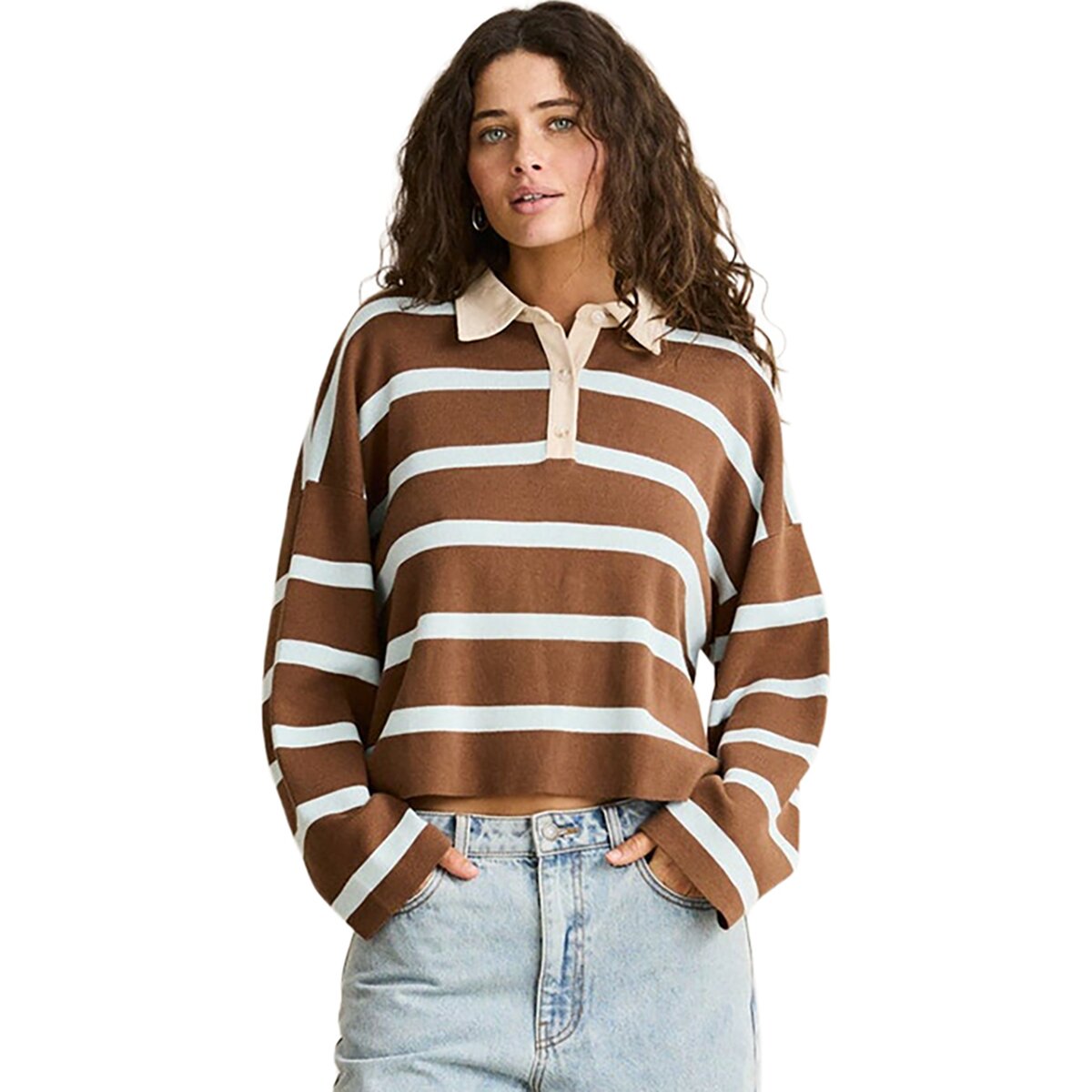 Image of Rhythm Rugby Polo Knit Sweater - Women's Brown, L
