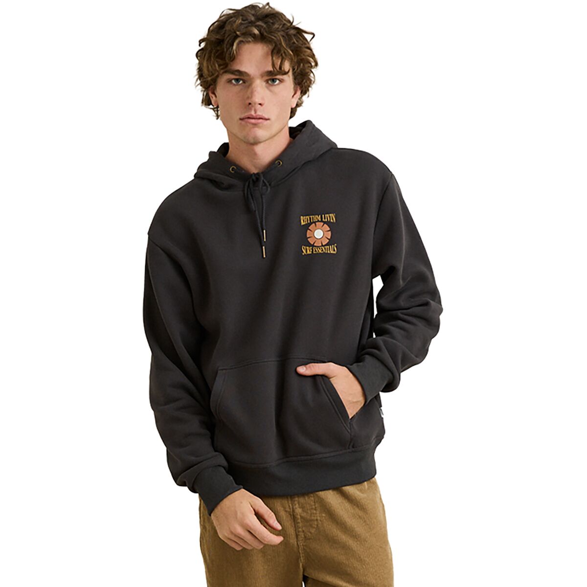 Image of Rhythm Surf Essentials Fleece Hoodie - Men's Washed Black, XL