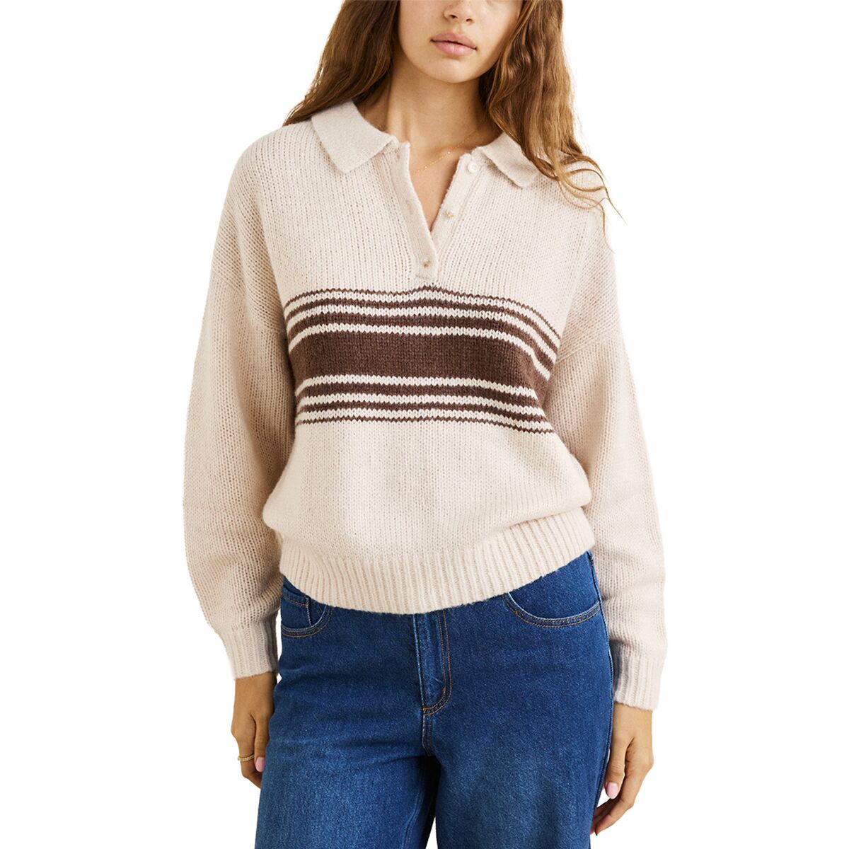 Image of Rhythm Strata Knit Collared Jumper - Women's Natural, S