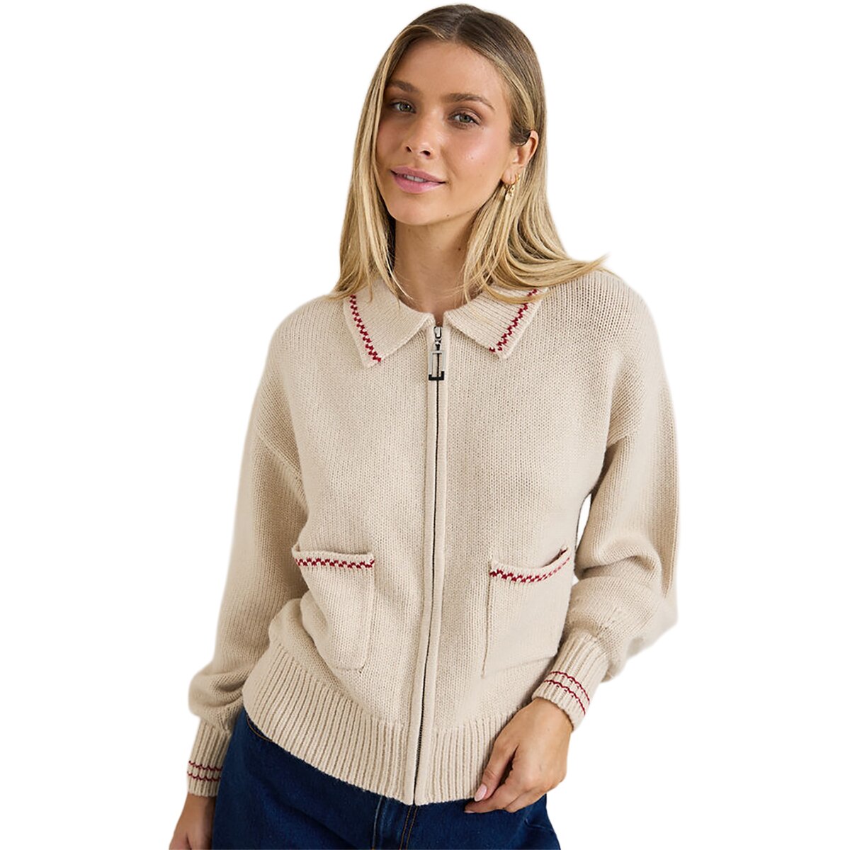 Rhythm Frankie Dual Zip Cardigan - Women's Natural, L