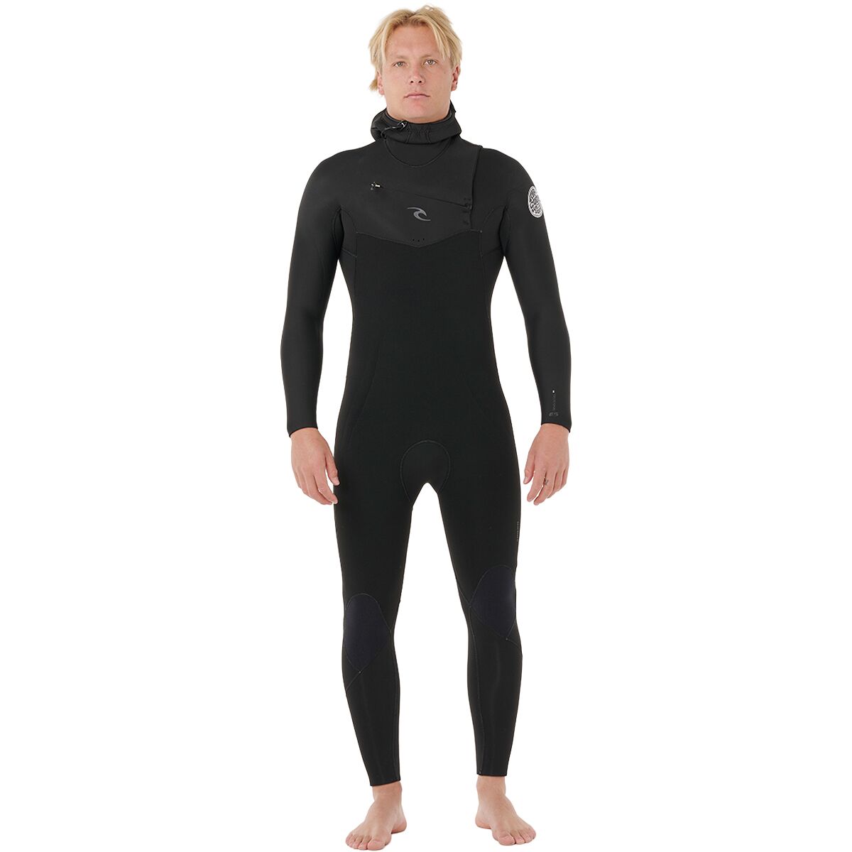 Image of Rip Curl Dawn Patrol 5/4 Chest-Zip Hooded Wetsuit - Men's Black, M