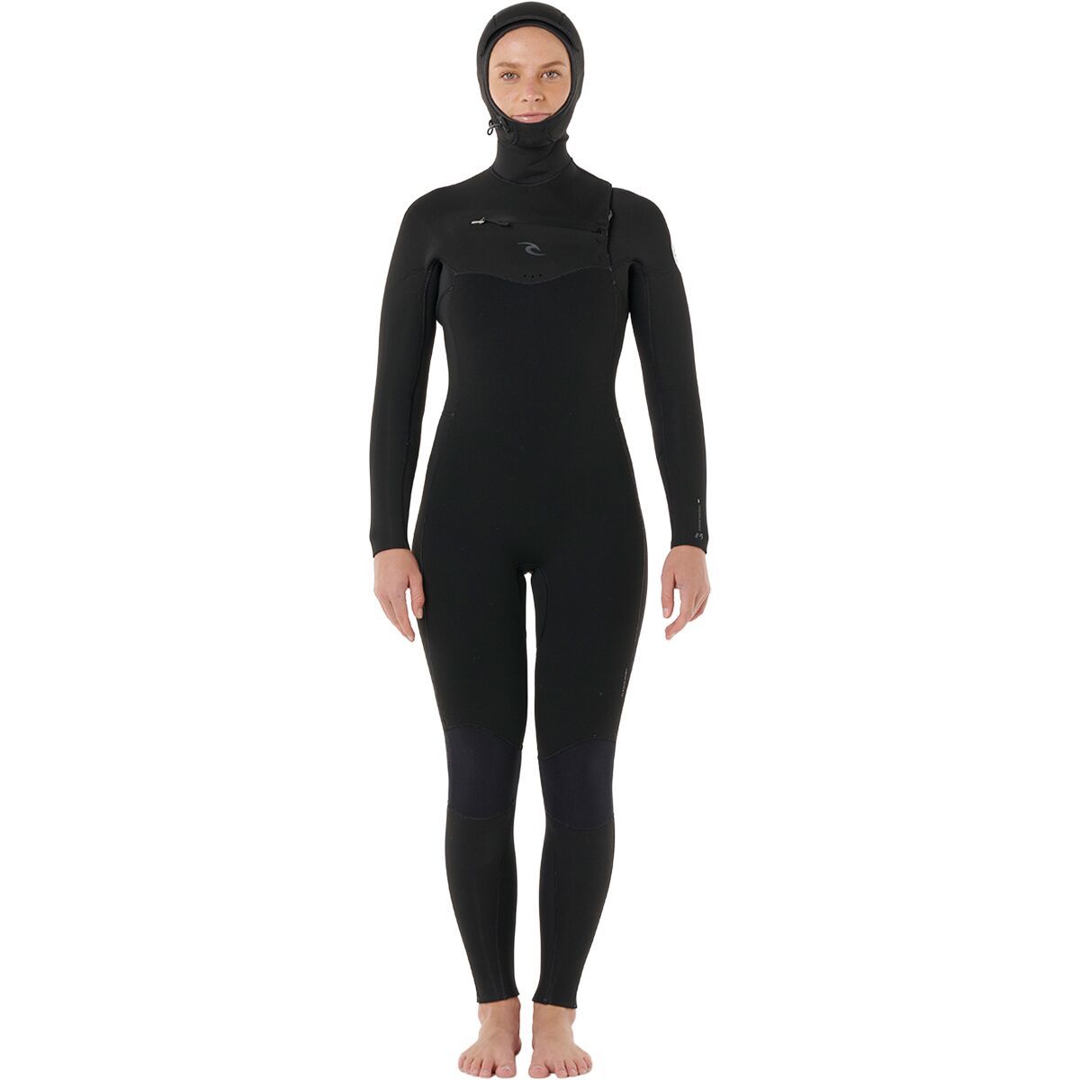 Image of Rip Curl Dawn Patrol 5/4 Chest-Zip Hooded Wetsuit - Women's Black, 6