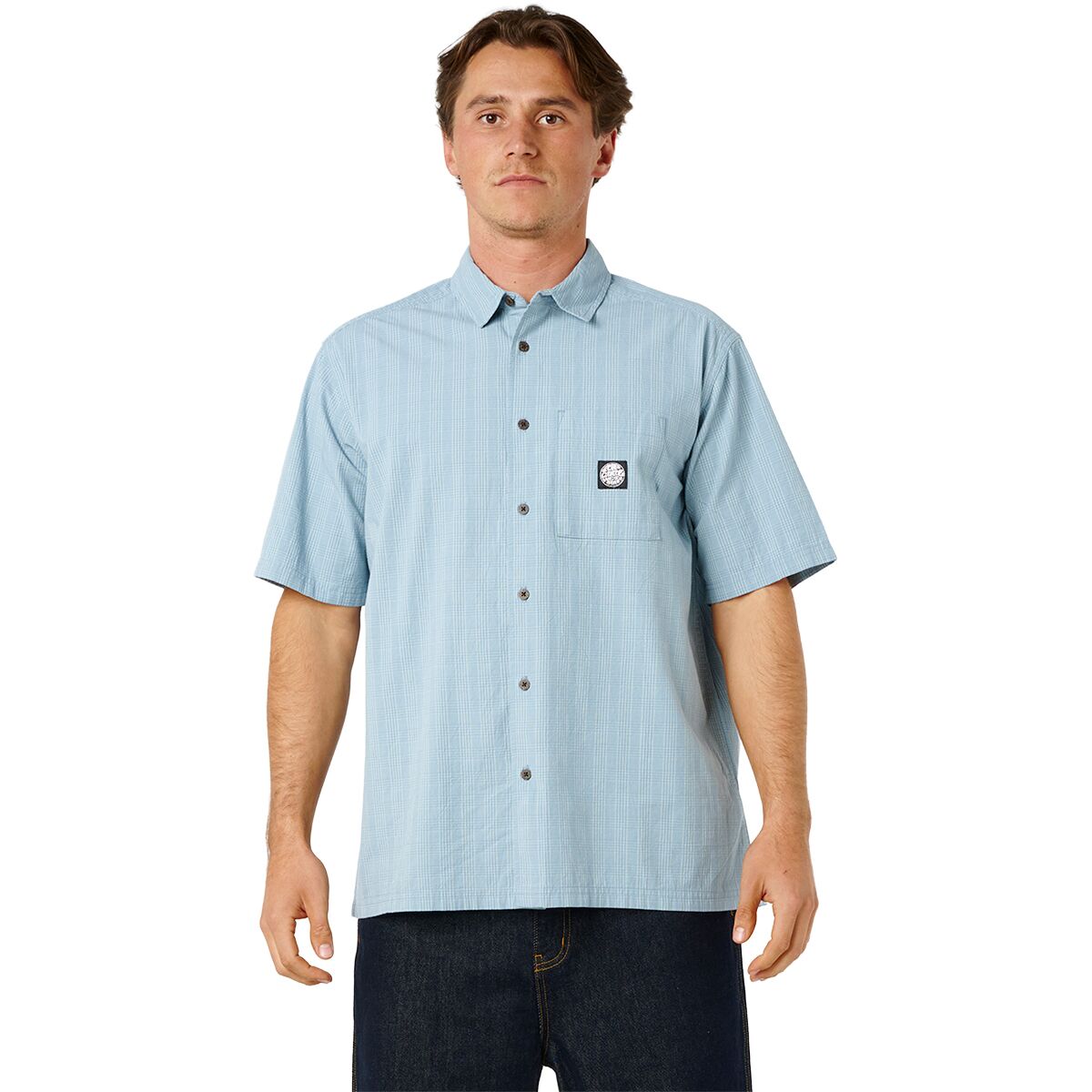 Image of Rip Curl Premium Surf Check Short-Sleeve Shirt - Men's Faded Denim, XL