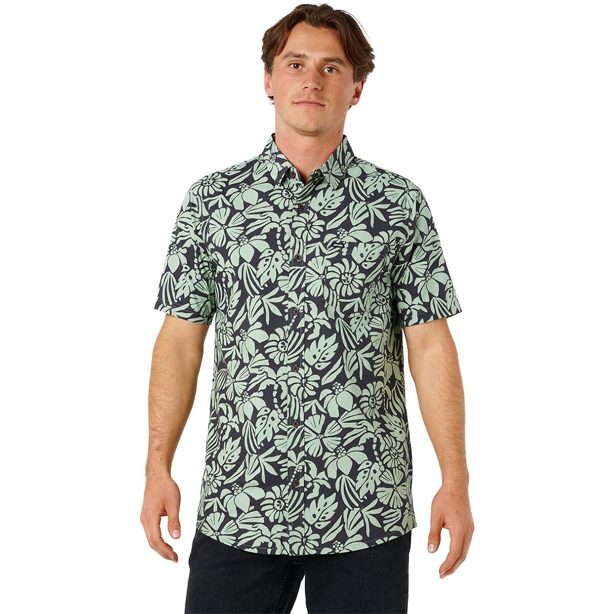 Image of Rip Curl Sessions Short-Sleeve Shirt - Men's Washed Black/Fatigue, L