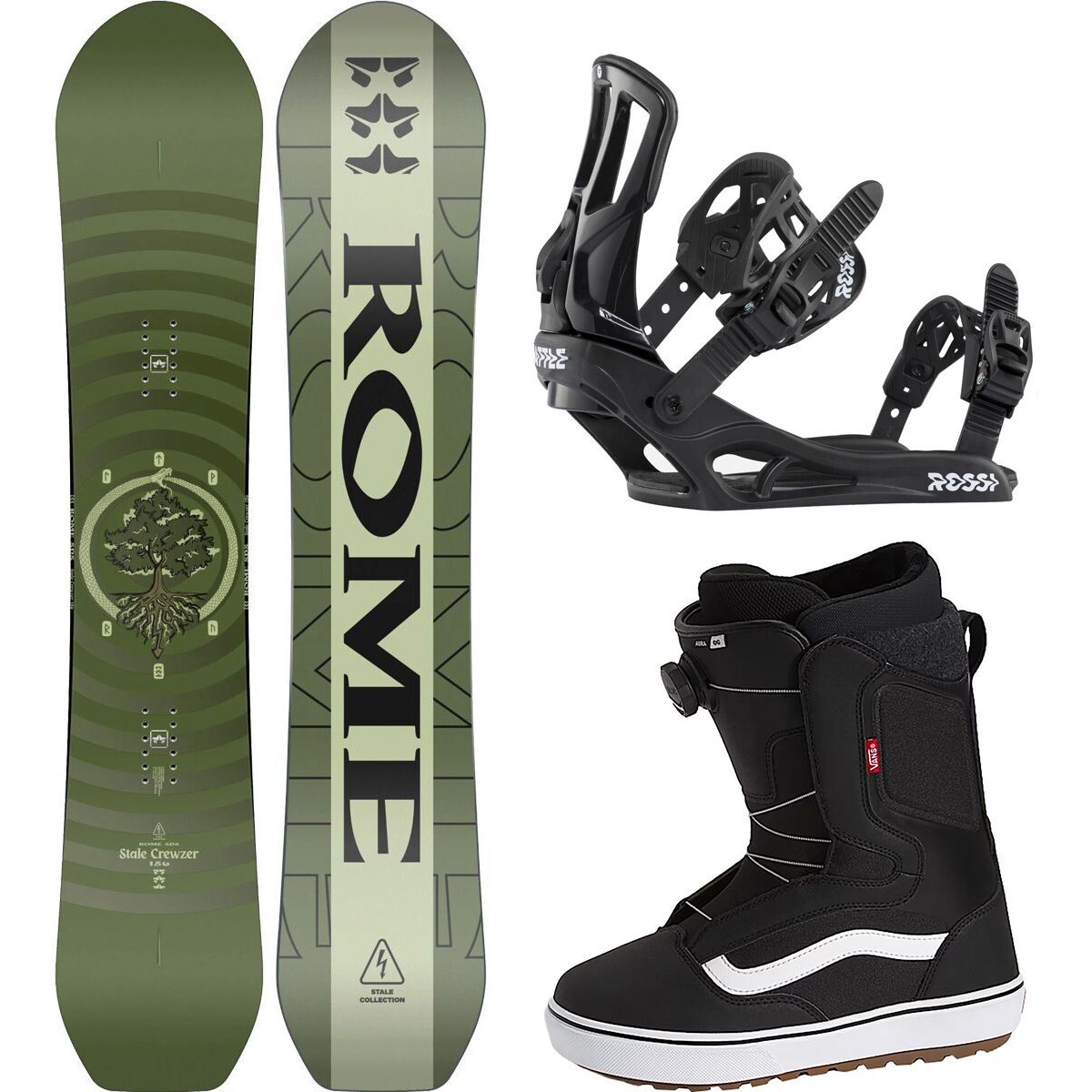 Rome Stale Crewzer Snowboard + Battle Binding + Vans Aura OG Boot 158cm, 12