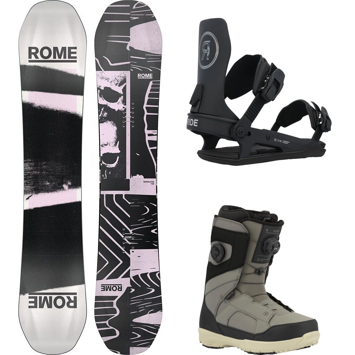 Rome Boneless Snowboard + Ride C 6 Binding + Ride Octave Boot 2026