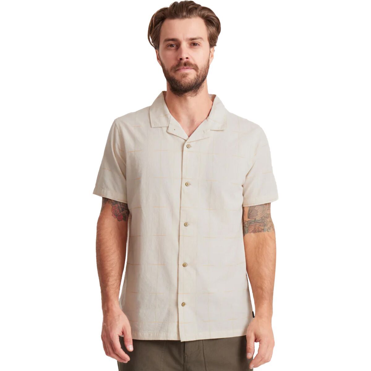 Image of Roark Gonzo Camp Collar Shirt - Men's Bone Plaid, L