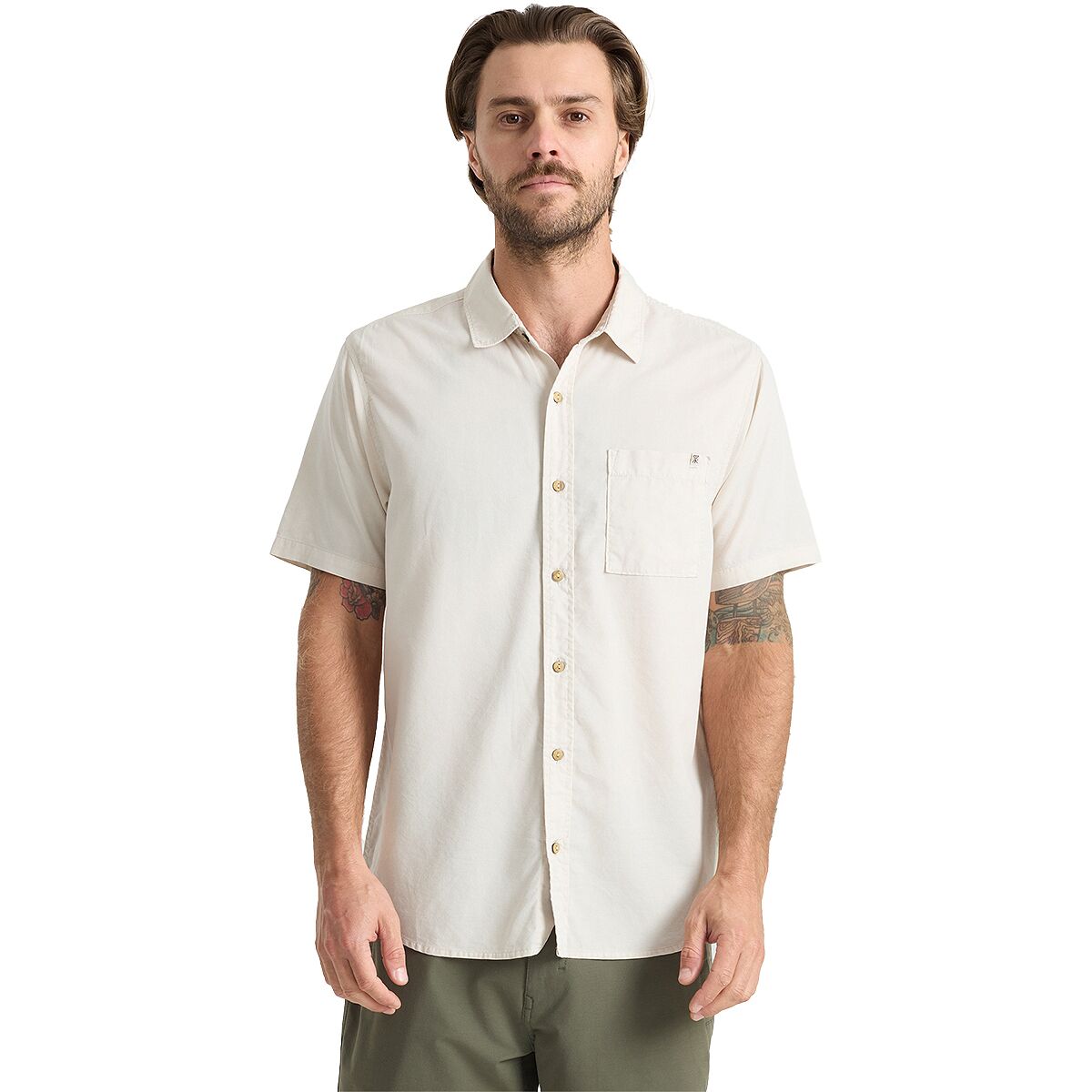 Image of Roark Made To Fade Short-Sleeve Woven Shirt - Men's Washed Bone, XL