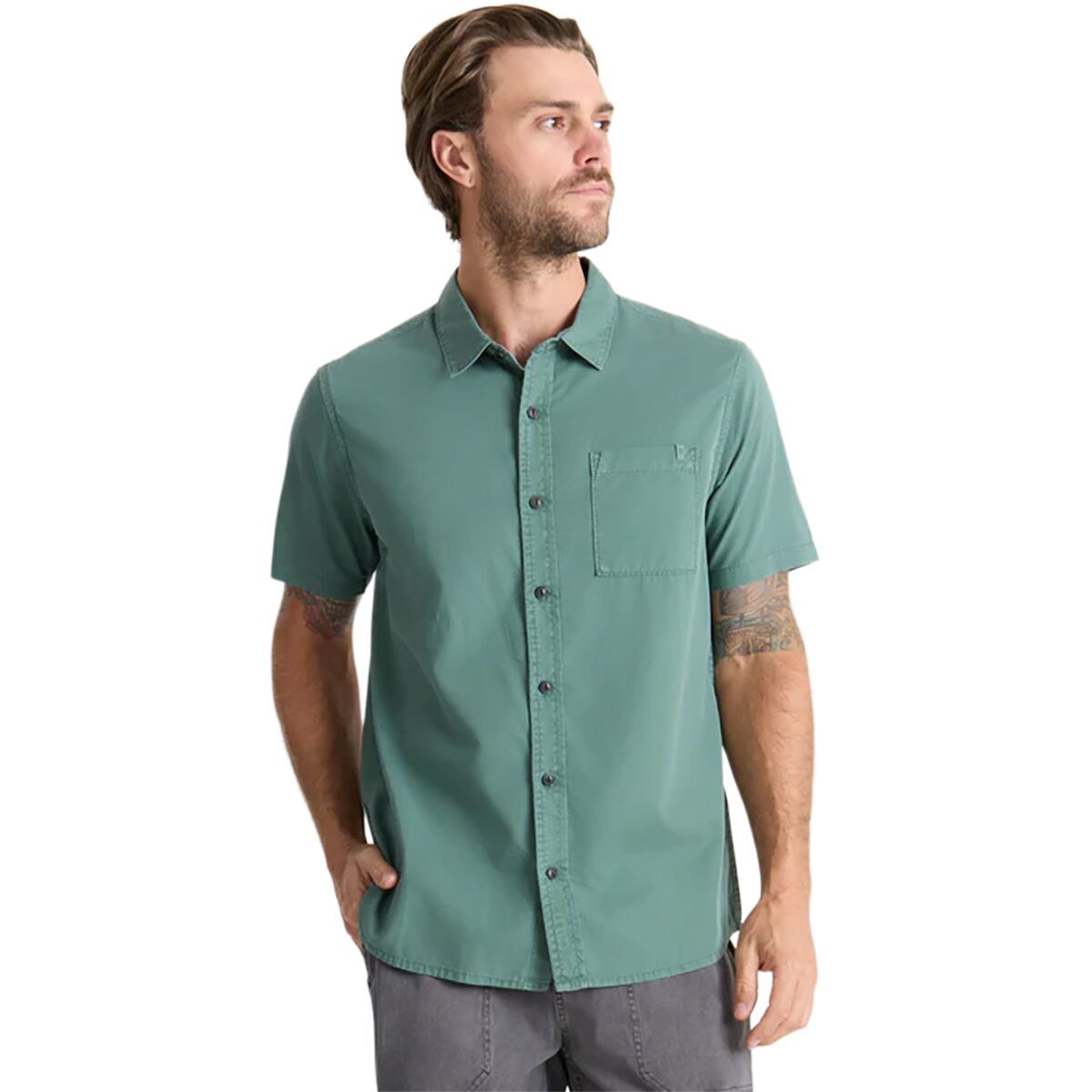 Image of Roark Made To Fade Short-Sleeve Woven Shirt - Men's Washed Slate Green, M