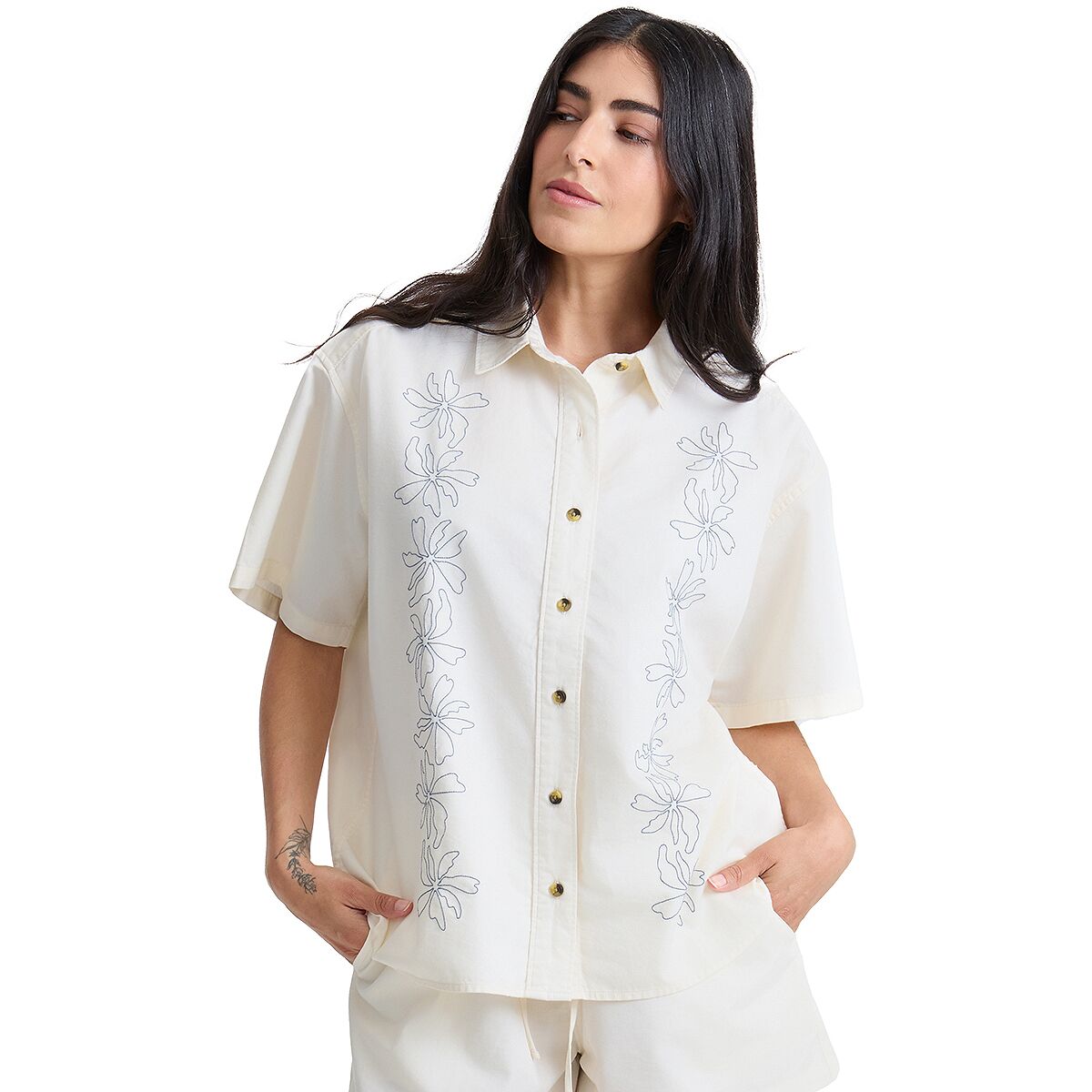 Image of Roark Costa Short-Sleeve Woven Shirt - Women's Bone, S