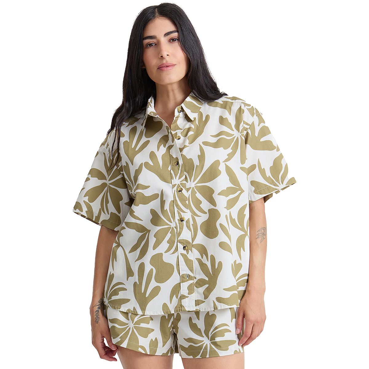 Image of Roark Costa Short-Sleeve Woven Shirt - Women's Dusty Olive, M