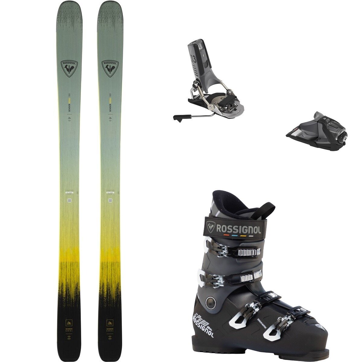 Image of Rossignol Sender Soul 102 w/ Speed 80 HV + Pivot 2.0 13 Ski Package One/BlkMet/Blk, 164cm/105/32.5
