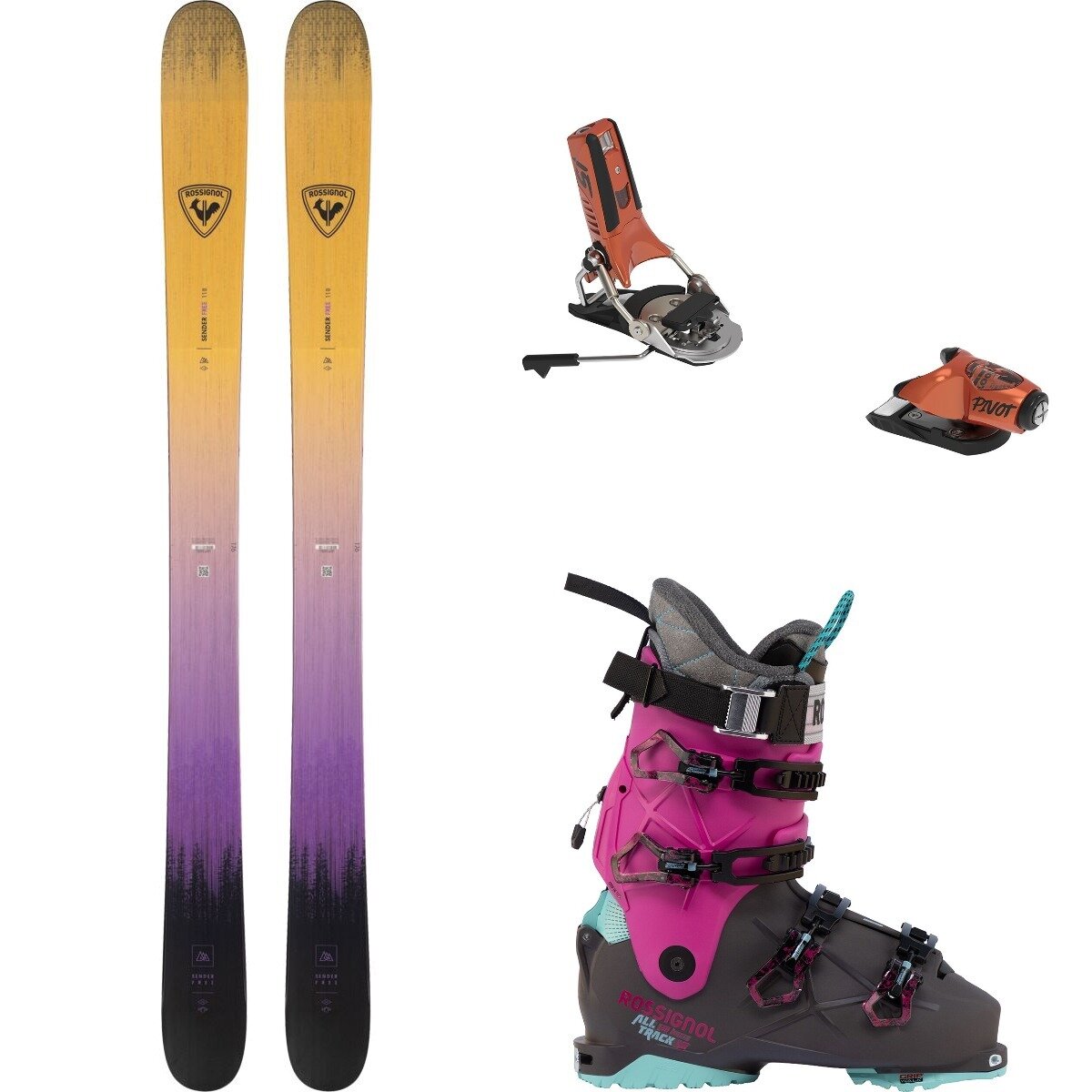 Rossignol Sender Free 118 + Pivot 2.0 15 GW + Alltrack 130 LV - 2026 One Col,Org Metal,Blk Vio/Fuchsia, 176cm,115,28