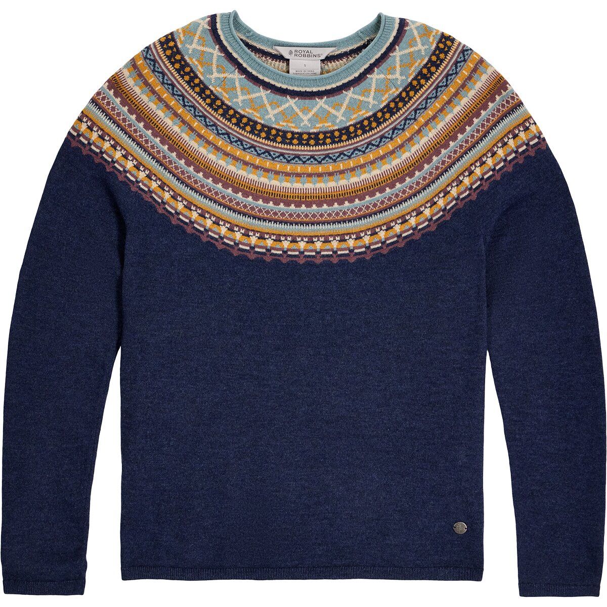 Image of Royal Robbins Westlands Fairisle Crew - Women's Deep Blue Heather Manzanita Pt, M