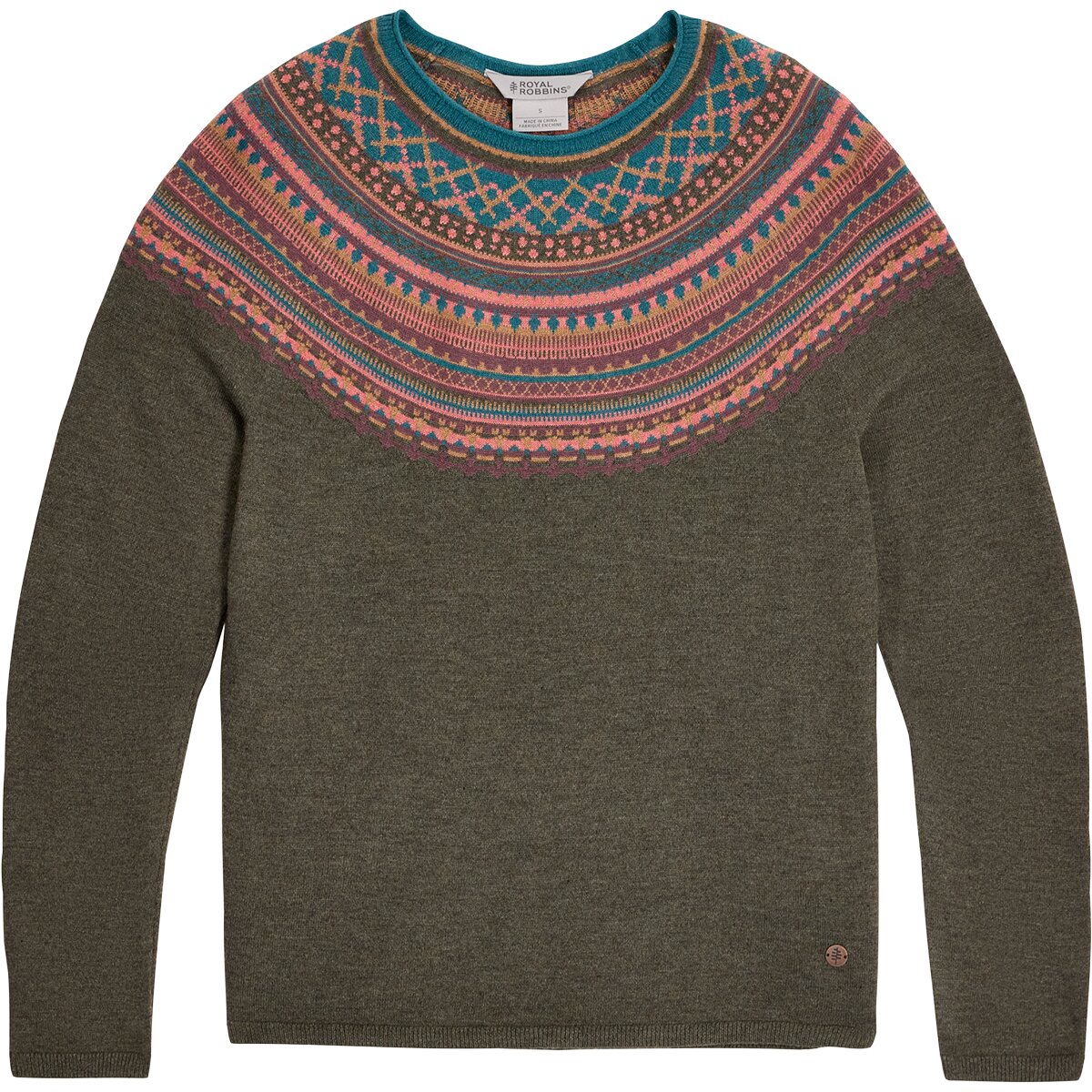 Image of Royal Robbins Westlands Fairisle Crew - Women's Everglade Heather Manzanita Pt, XS