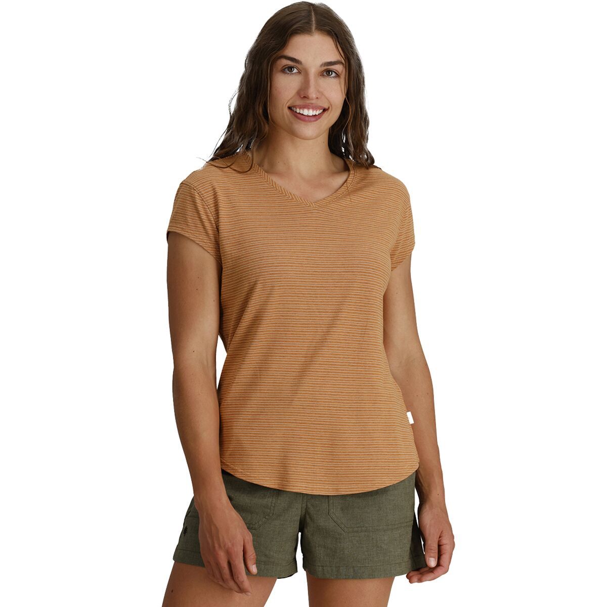 Image of Royal Robbins Vacationer V-Neck Short-Sleeve Shirt - Women's Lion Stripe, XL