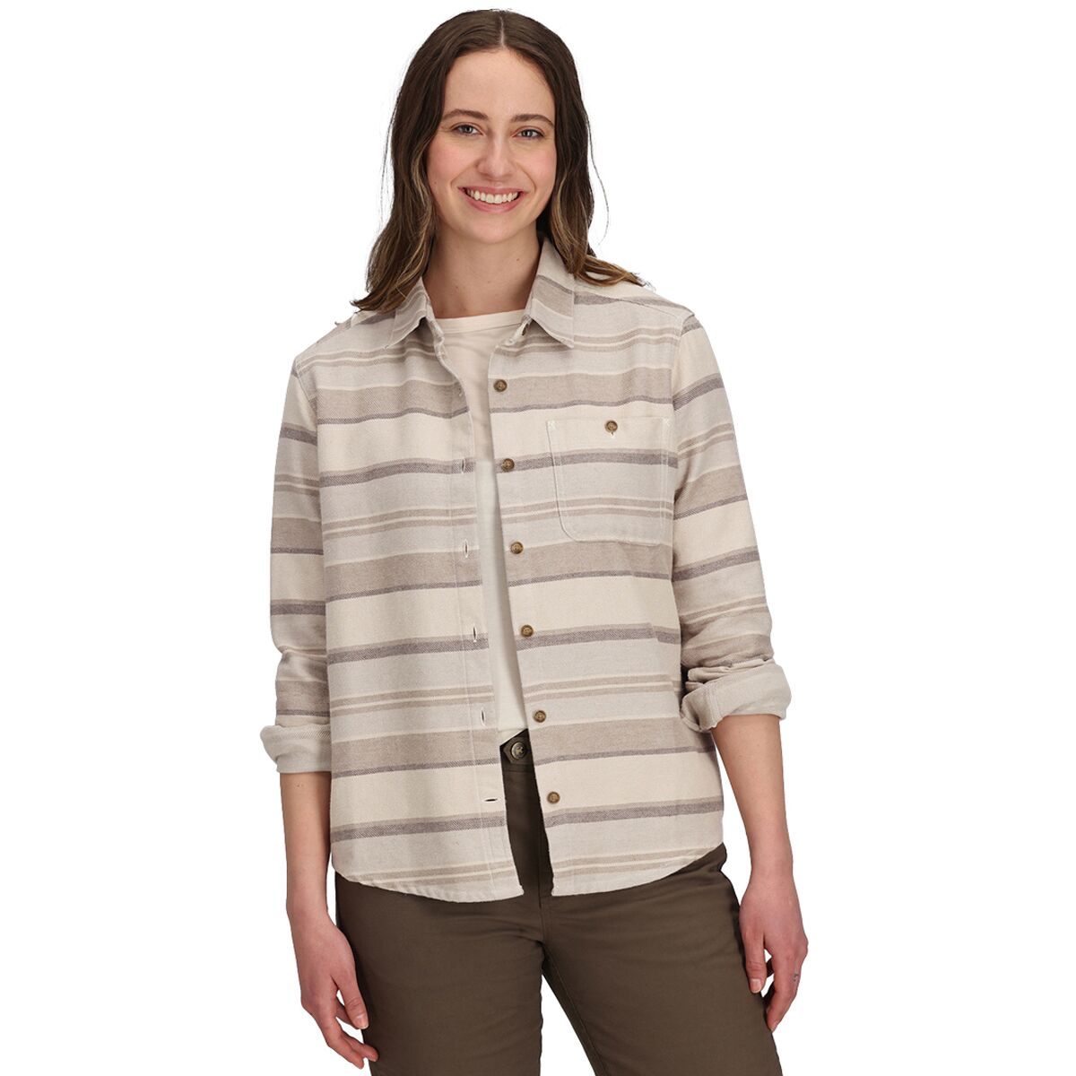 Image of Royal Robbins Clouds Rest Hemp Long-Sleeve Top - Women's Chalk Pacific Crest Stripe, M